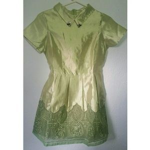 Spring green embroidered organza dress